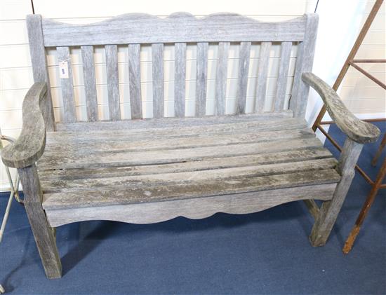 An Indian Ocean small teak garden bench, W.130cm